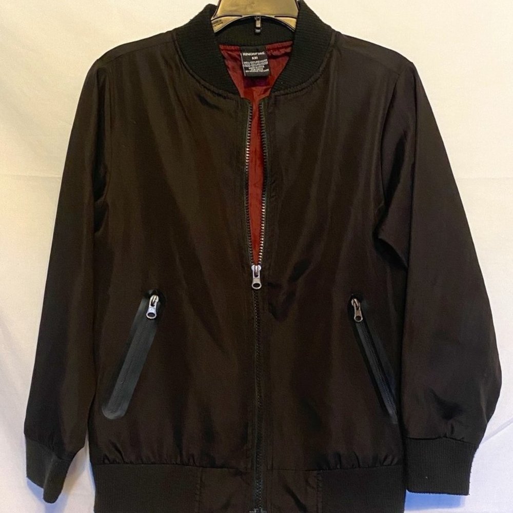 Ring of Fire Boys Bomber Zipper 2pockets Jacket Black w/Burgundy Lining ~Sz.S(8)
